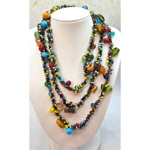 Multicolor Glass Beaded Necklace With Mixed Size Beads